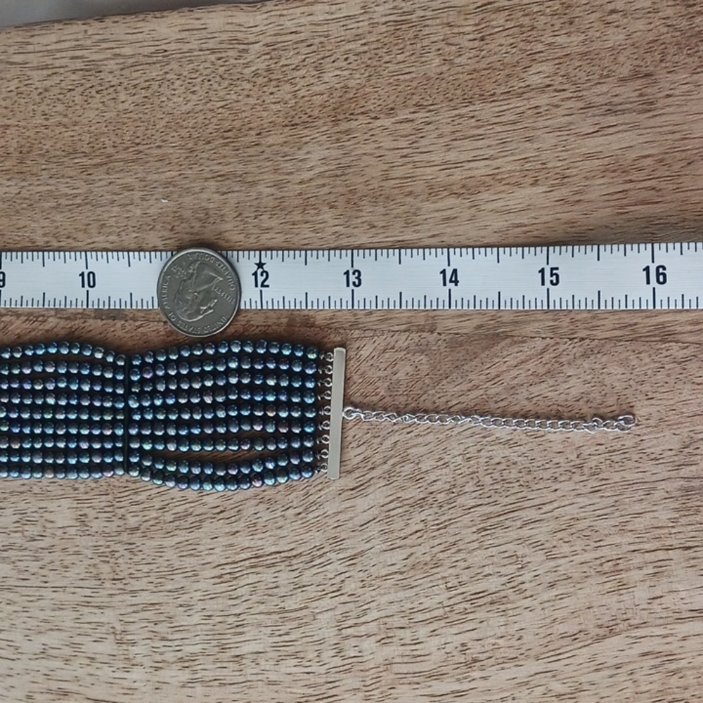 GII Nine Strand Freshwater Pearl Choker with .925 Fittings. Peacock - Picture 2 of 7